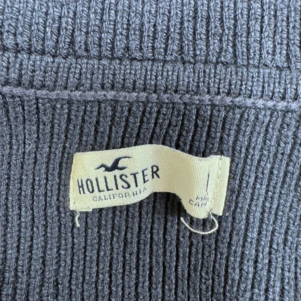 Hollister Women Navy White Striped Ribbed Full Zip Mock Neck Sweater‎ Cardigan M